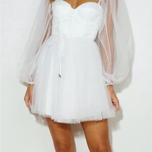 Hello Molly White Sheer Sleeve Mini Dress